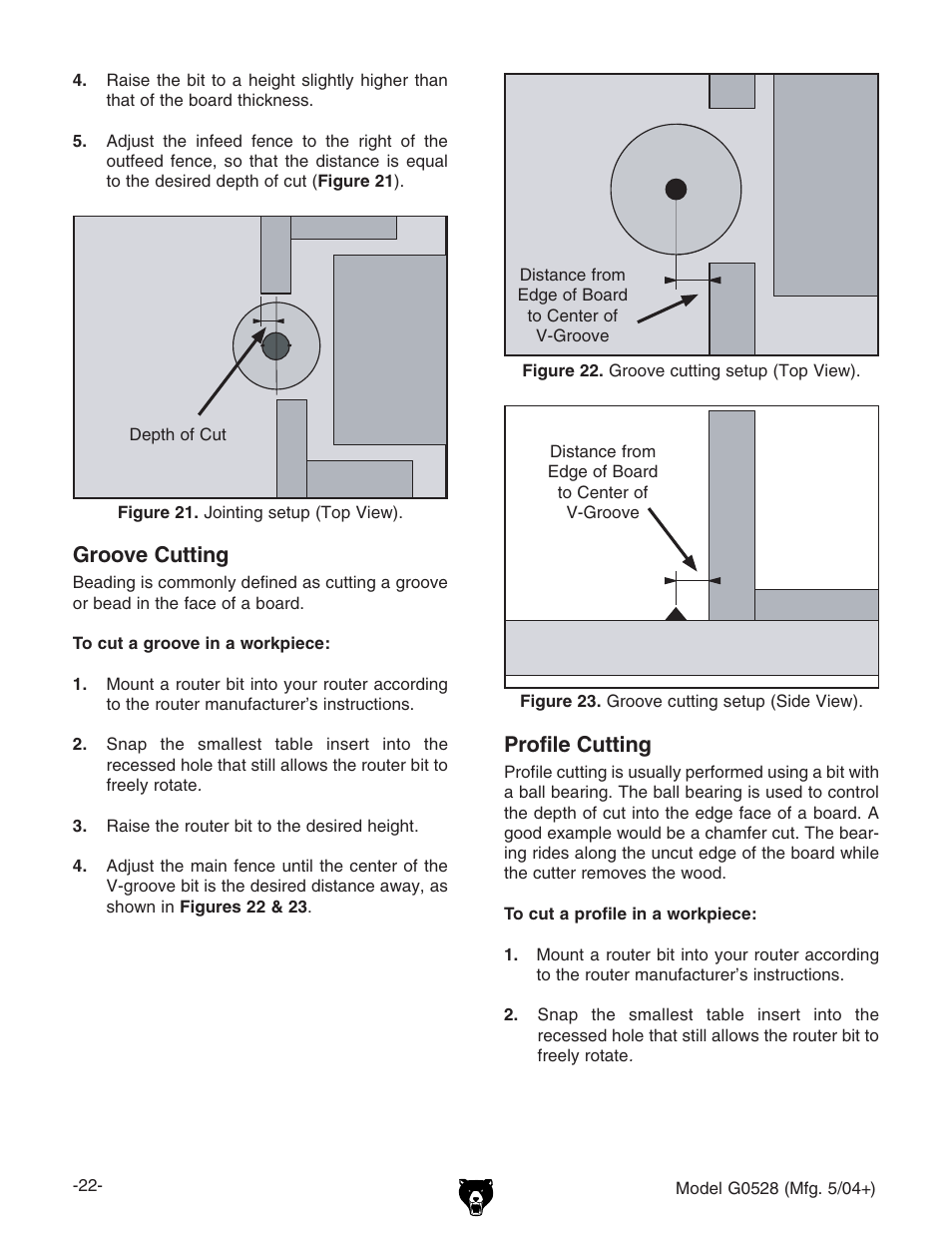 Groove cutting, Profile cutting | Grizzly G0528 User Manual | Page 24 / 36