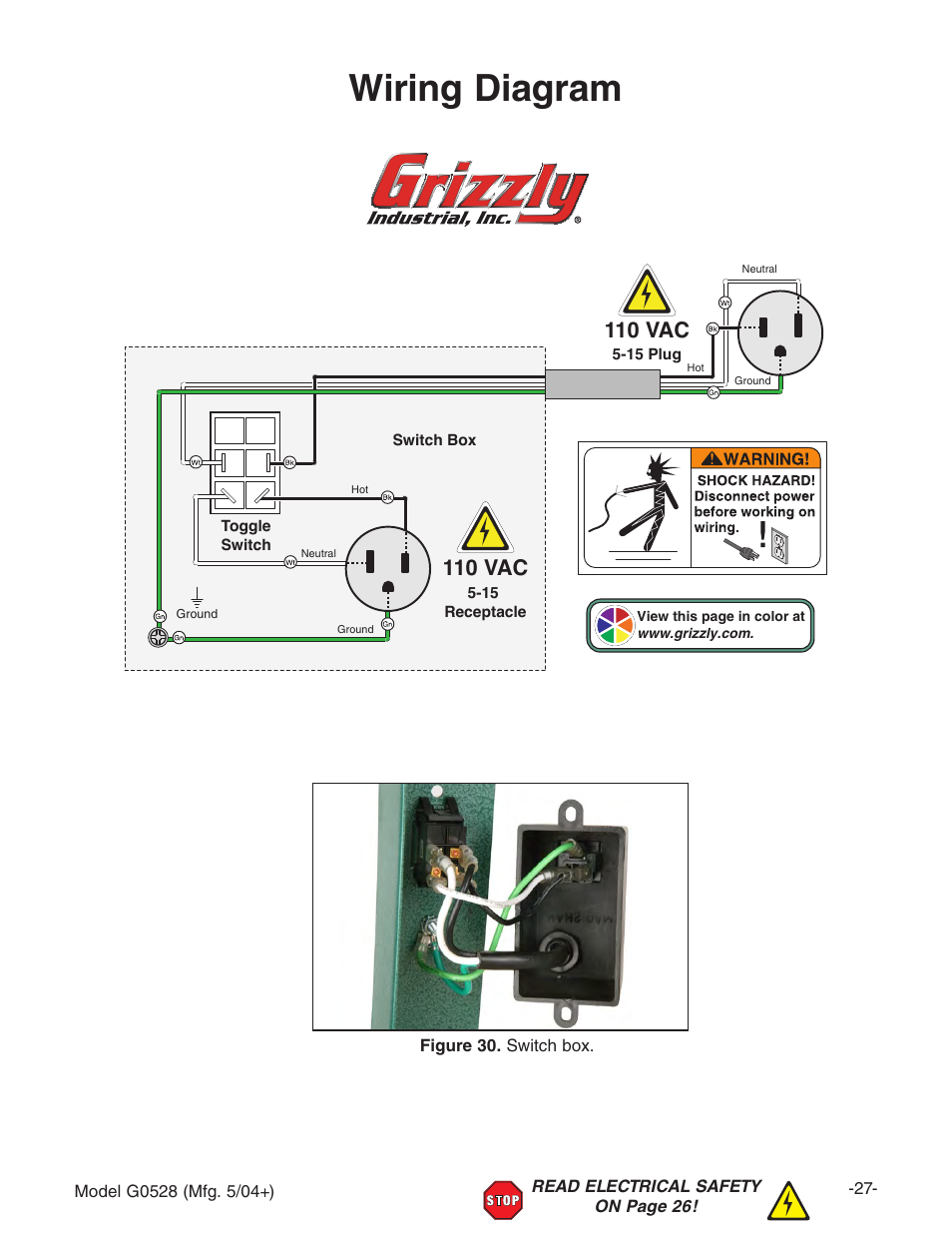 Wiring diagram, 110 vac | Grizzly G0528 User Manual | Page 29 / 36