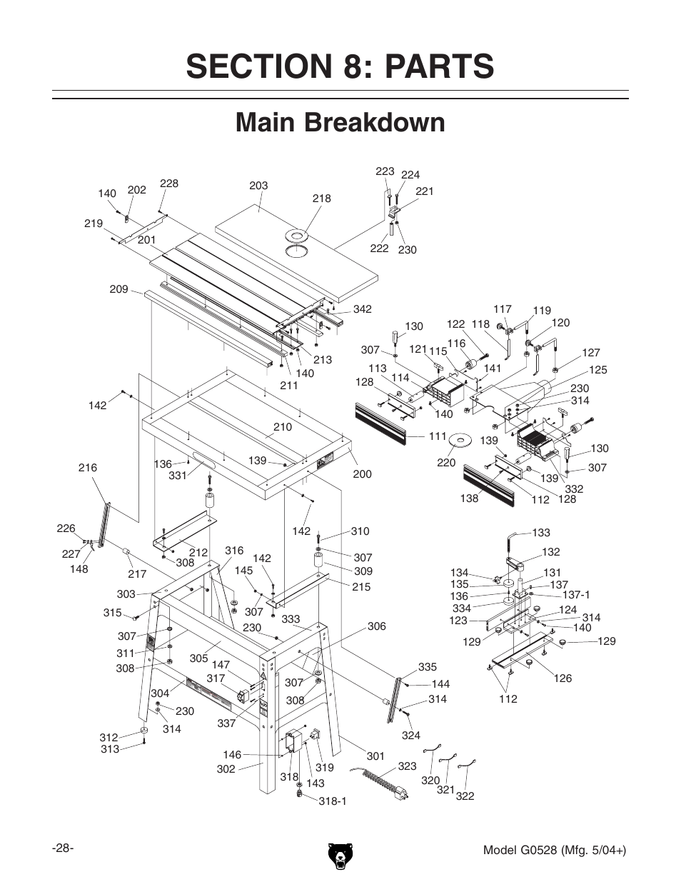 Main breakdown | Grizzly G0528 User Manual | Page 30 / 36