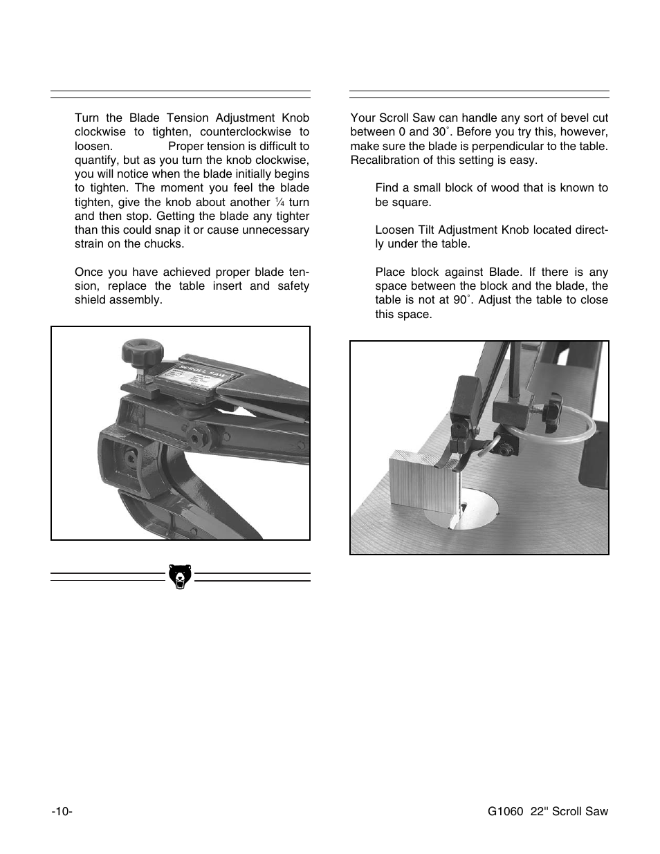 Blade tension, Table tilt | Grizzly G1060 User Manual | Page 12 / 22