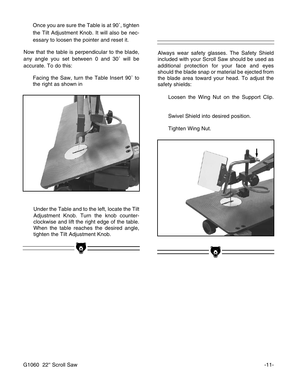 Safety shield | Grizzly G1060 User Manual | Page 13 / 22