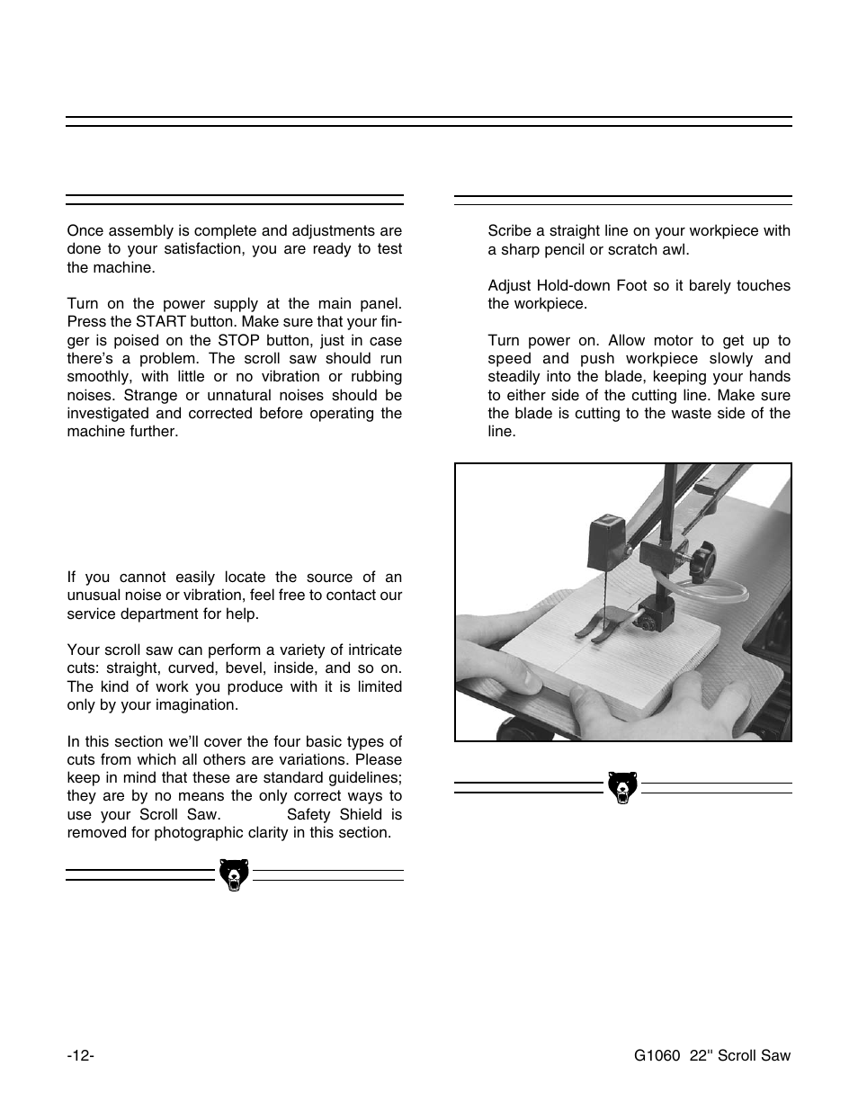 Test run straight cuts | Grizzly G1060 User Manual | Page 14 / 22