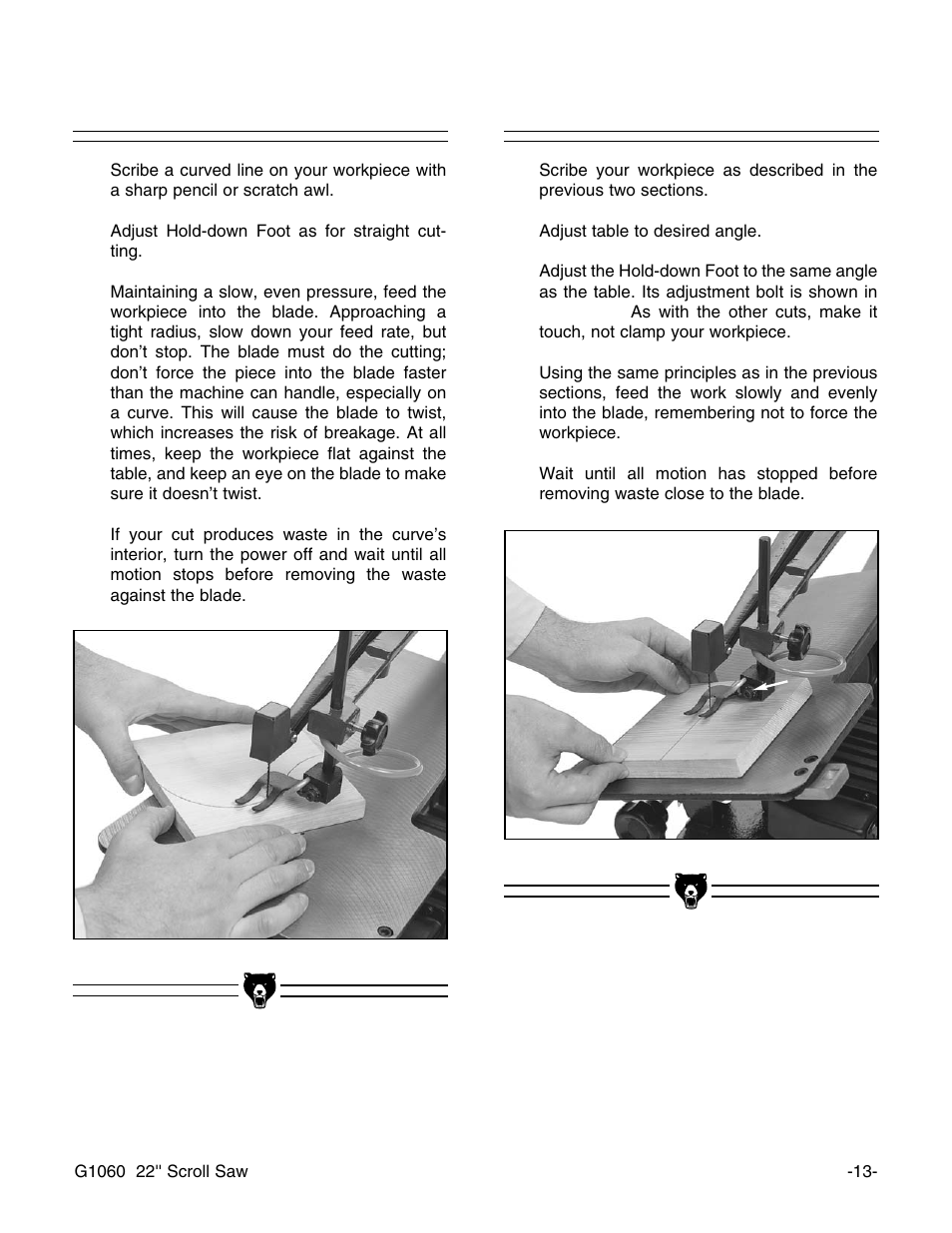 Curved cuts, Bevel cuts | Grizzly G1060 User Manual | Page 15 / 22