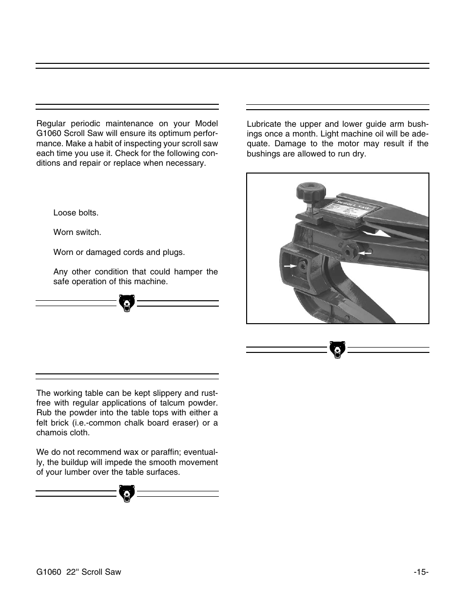 Lubrication, General working table | Grizzly G1060 User Manual | Page 17 / 22