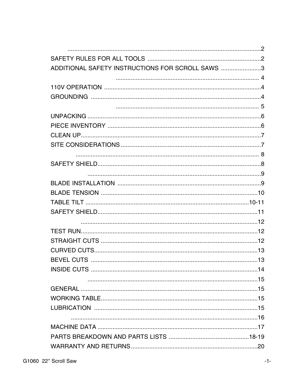 Grizzly G1060 User Manual | Page 3 / 22