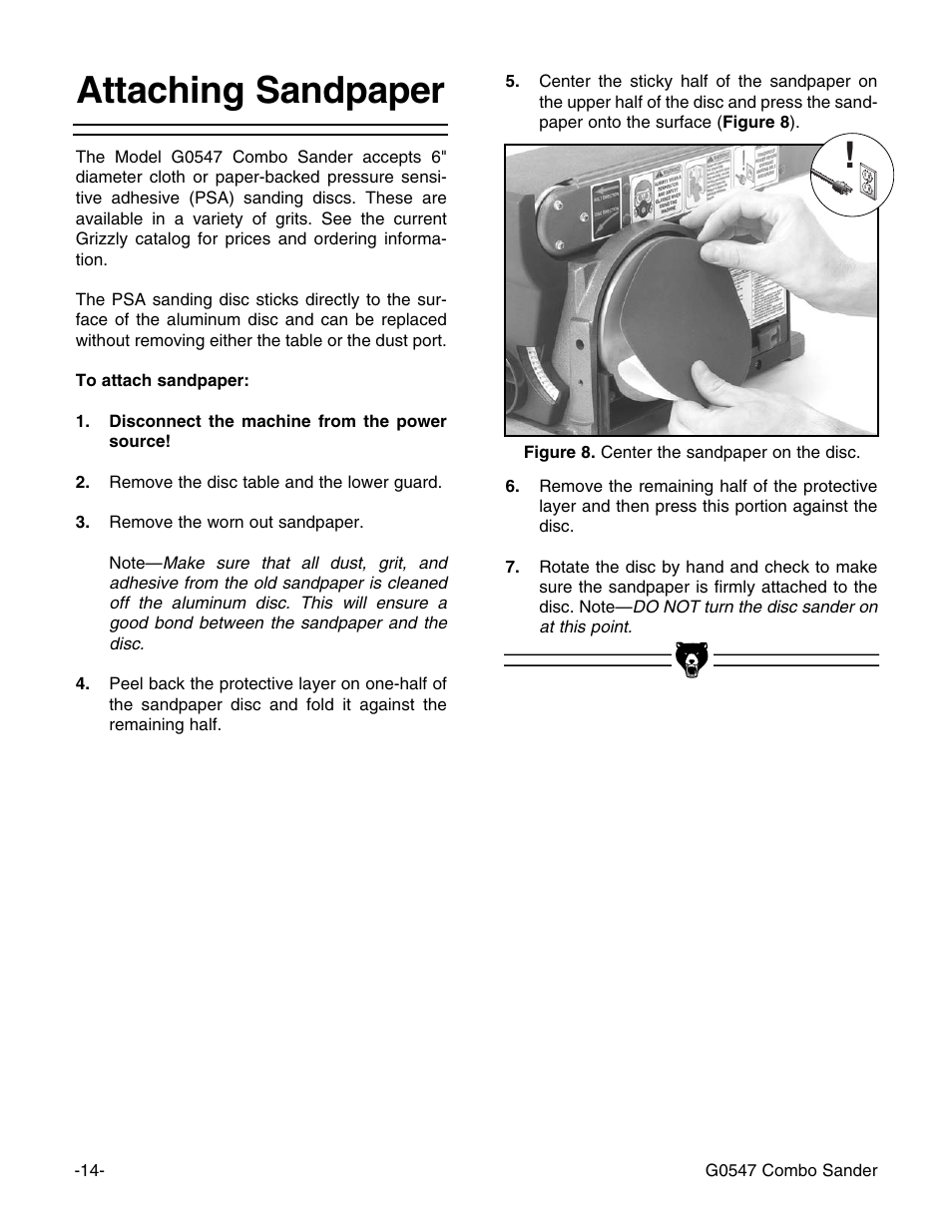 Attaching sandpaper | Grizzly G0547 User Manual | Page 16 / 35