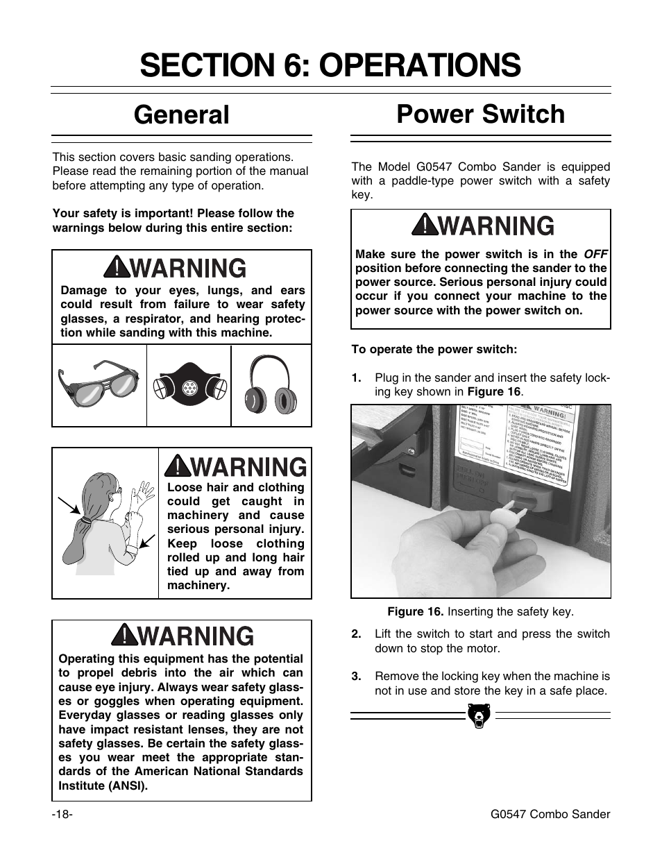 Power switch general | Grizzly G0547 User Manual | Page 20 / 35