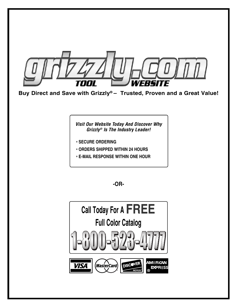 Free, Call today for a, Full color catalog | Grizzly G0547 User Manual | Page 35 / 35
