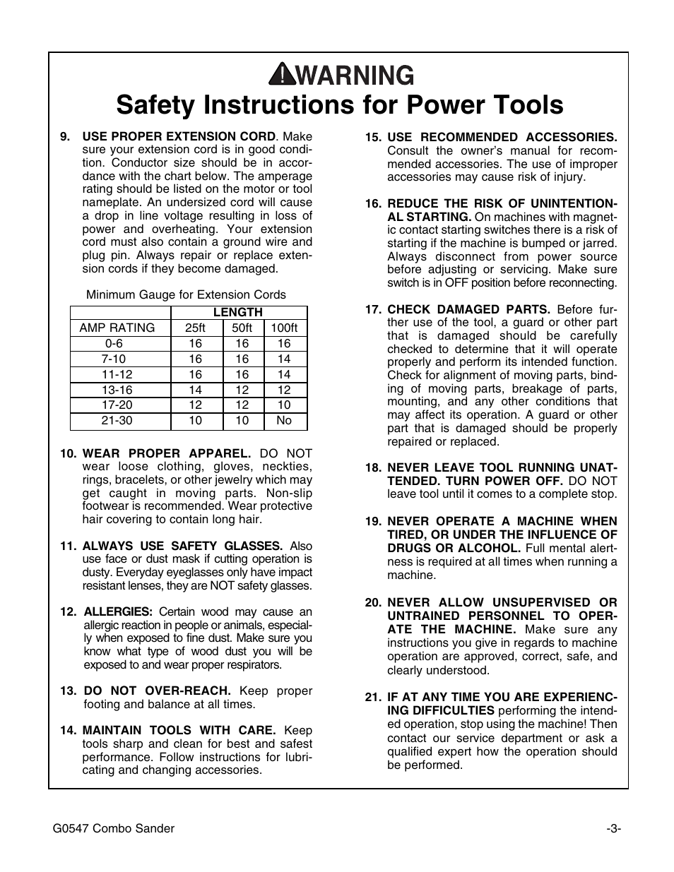 Safety instructions for power tools | Grizzly G0547 User Manual | Page 5 / 35