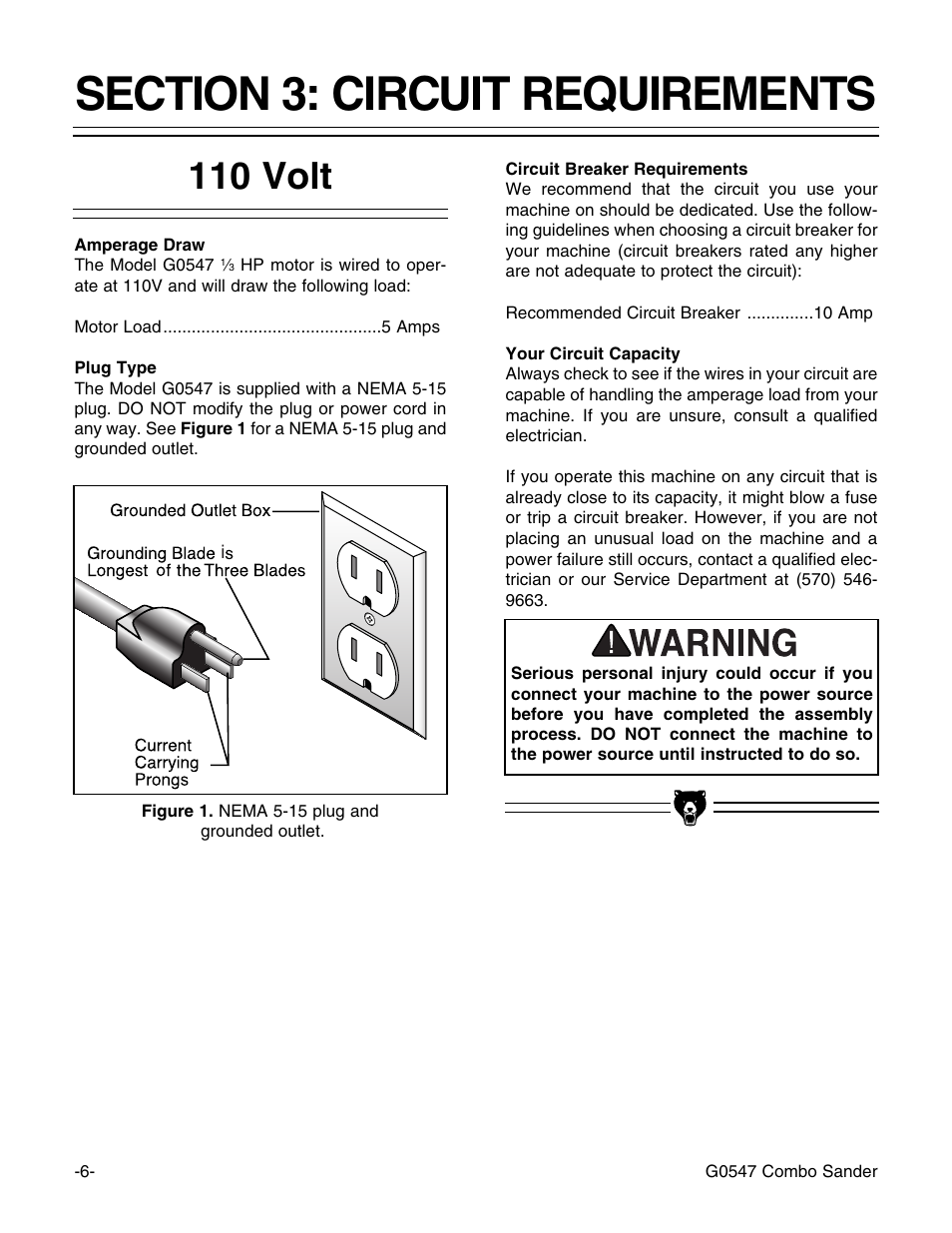 110 volt | Grizzly G0547 User Manual | Page 8 / 35