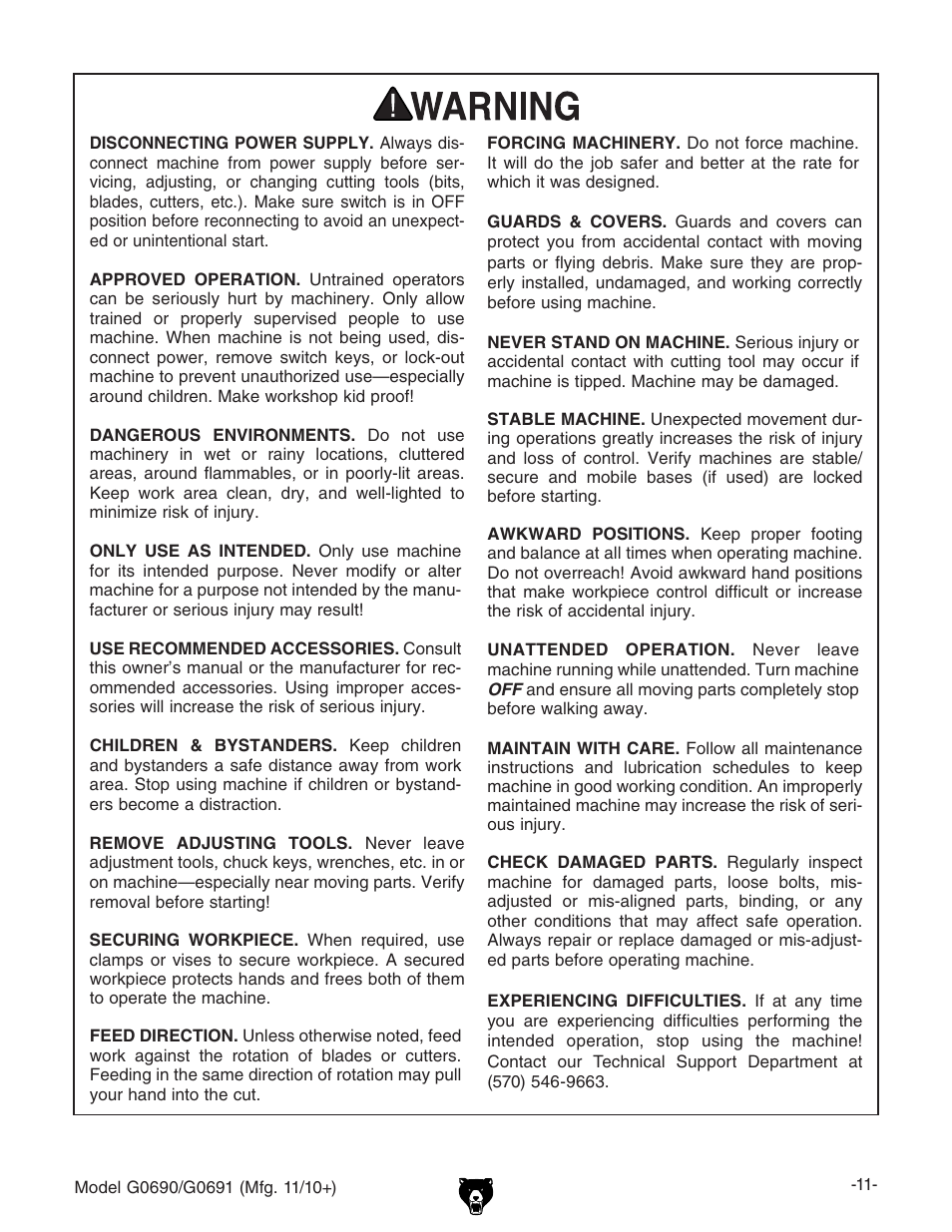 Grizzly G0690 User Manual | Page 13 / 92