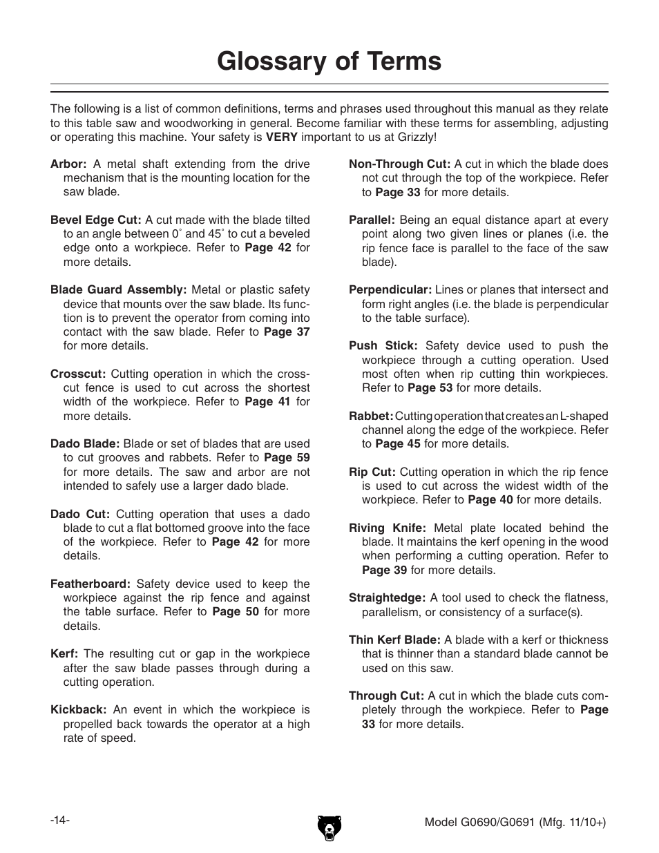 Glossary of terms | Grizzly G0690 User Manual | Page 16 / 92