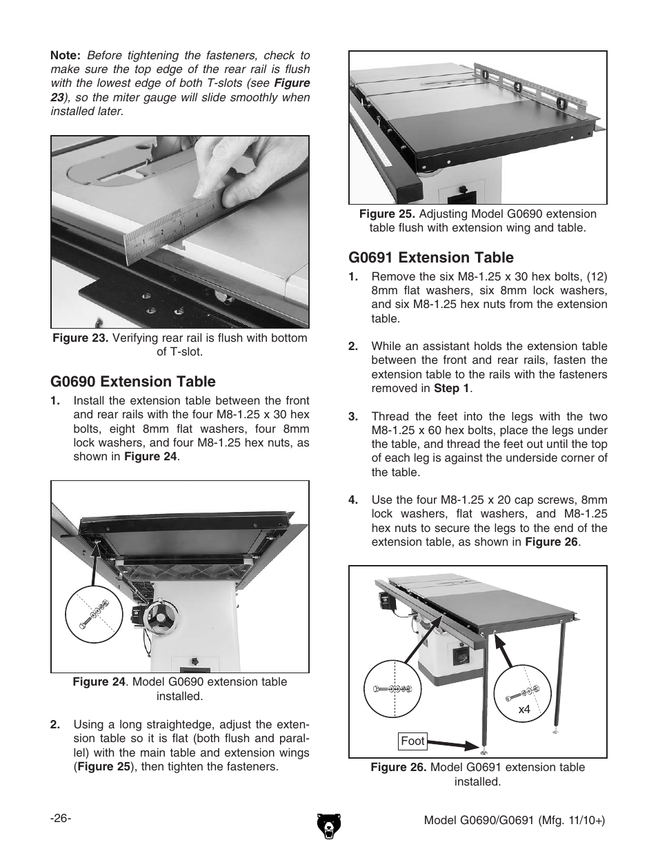 G0690 extension table, G0691 extension table | Grizzly G0690 User Manual | Page 28 / 92