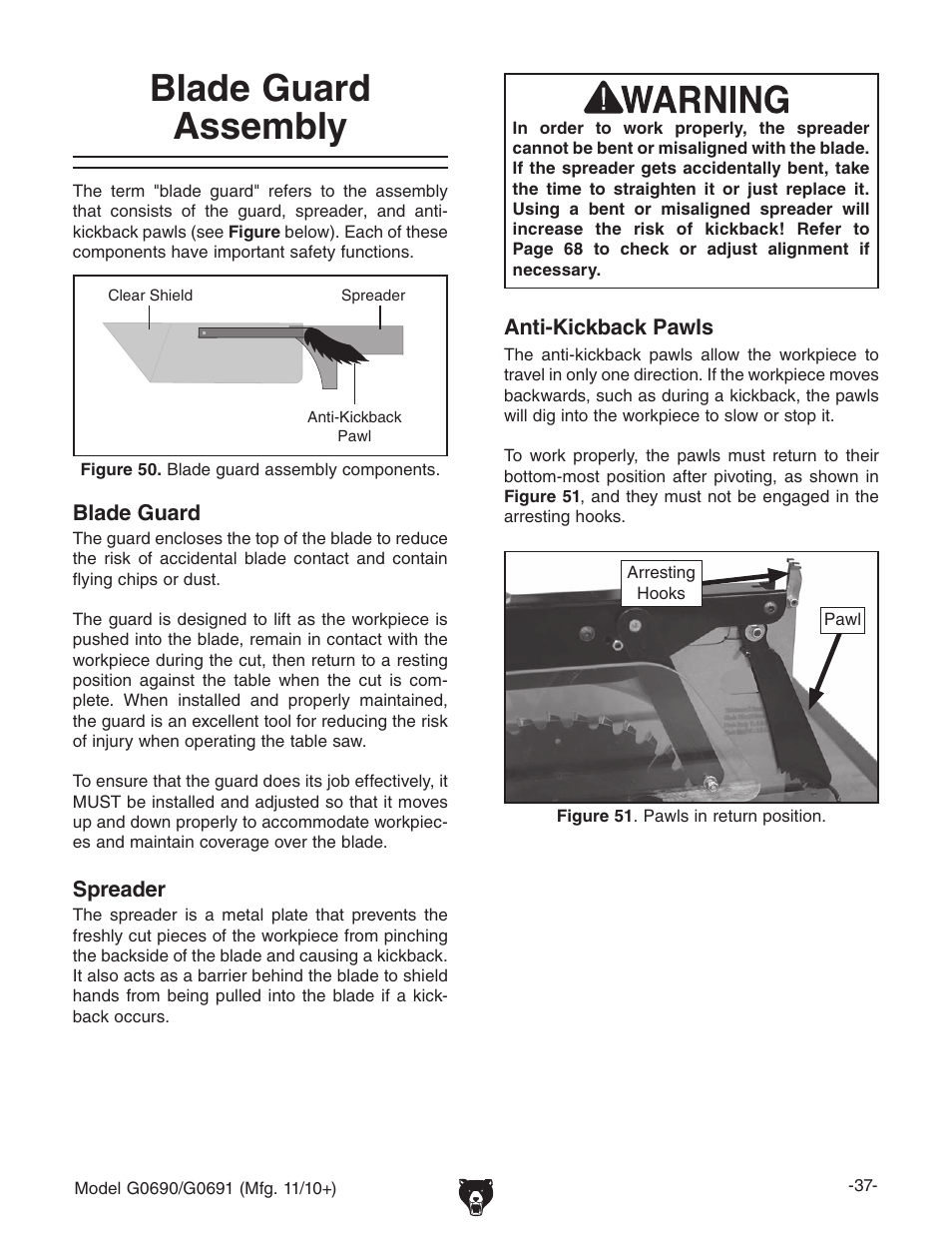 Blade guard assembly | Grizzly G0690 User Manual | Page 39 / 92