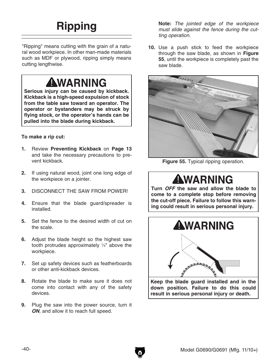 Ripping | Grizzly G0690 User Manual | Page 42 / 92