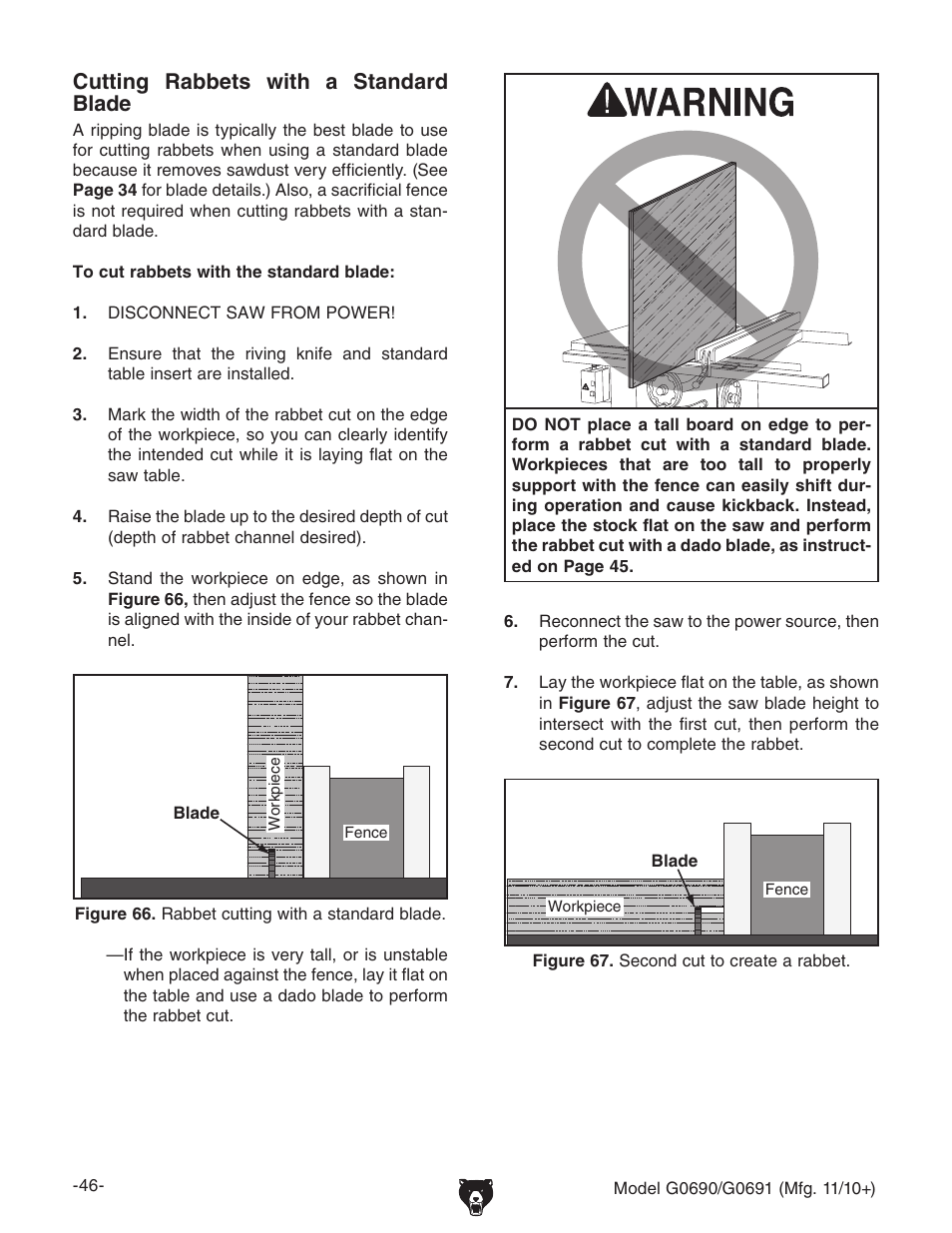 Cutting rabbets with a standard blade | Grizzly G0690 User Manual | Page 48 / 92