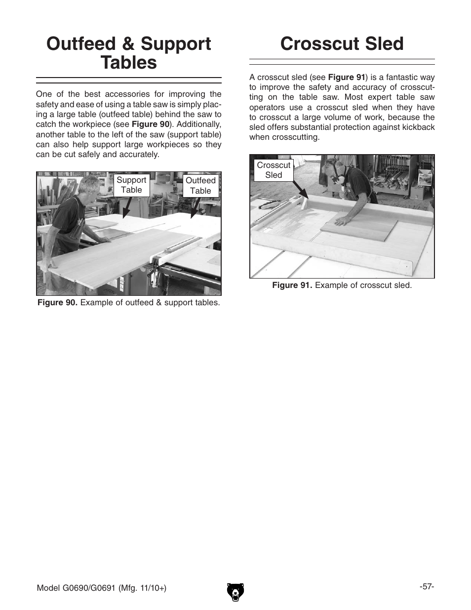 Crosscut sled, Outfeed & support tables | Grizzly G0690 User Manual | Page 59 / 92