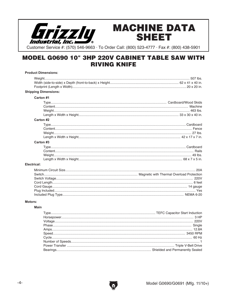 Grizzly G0690 User Manual | Page 6 / 92