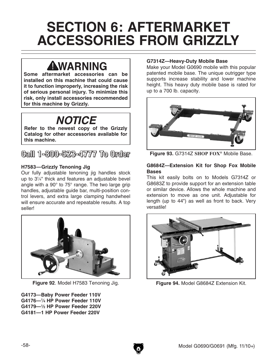 Notice | Grizzly G0690 User Manual | Page 60 / 92