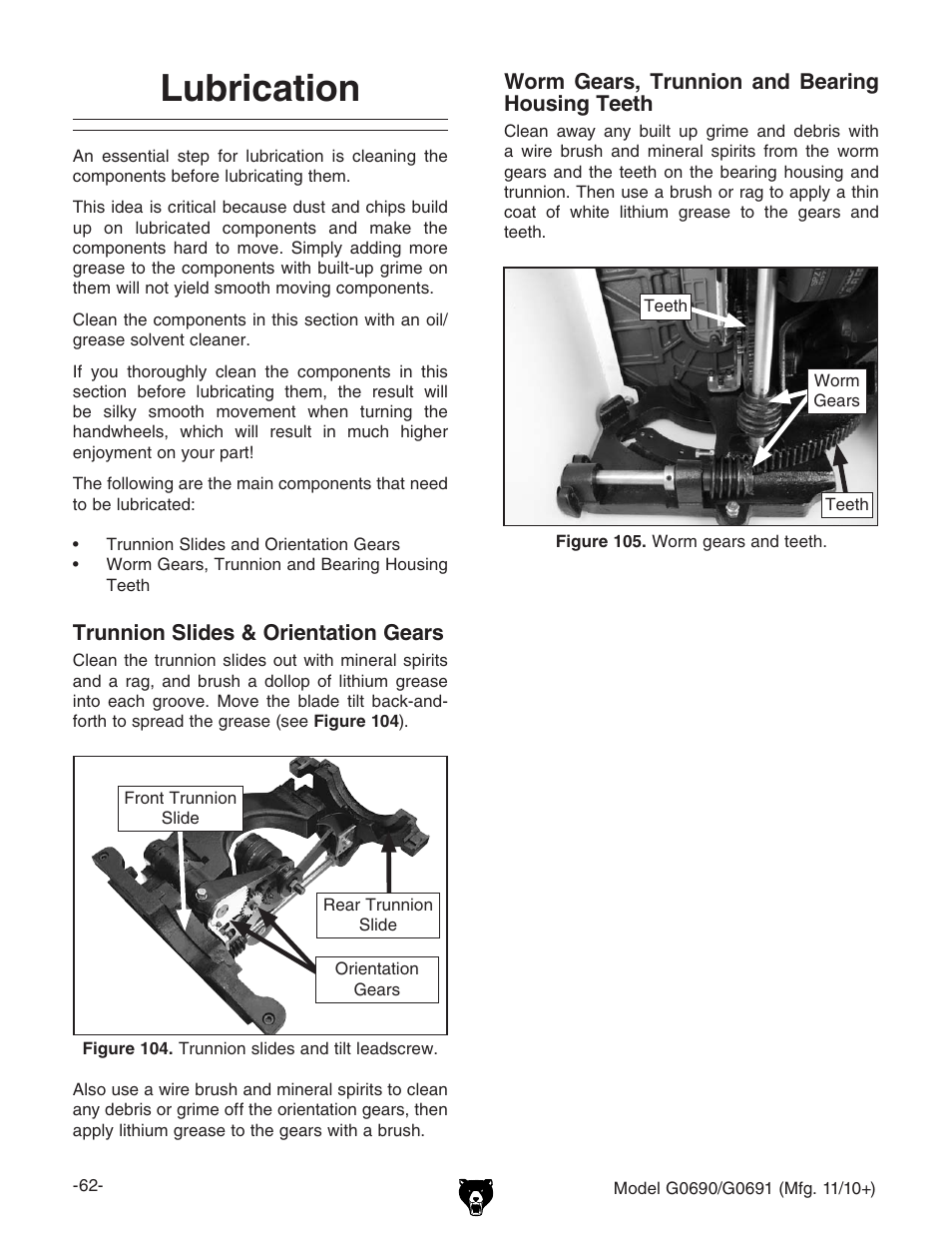 Lubrication | Grizzly G0690 User Manual | Page 64 / 92