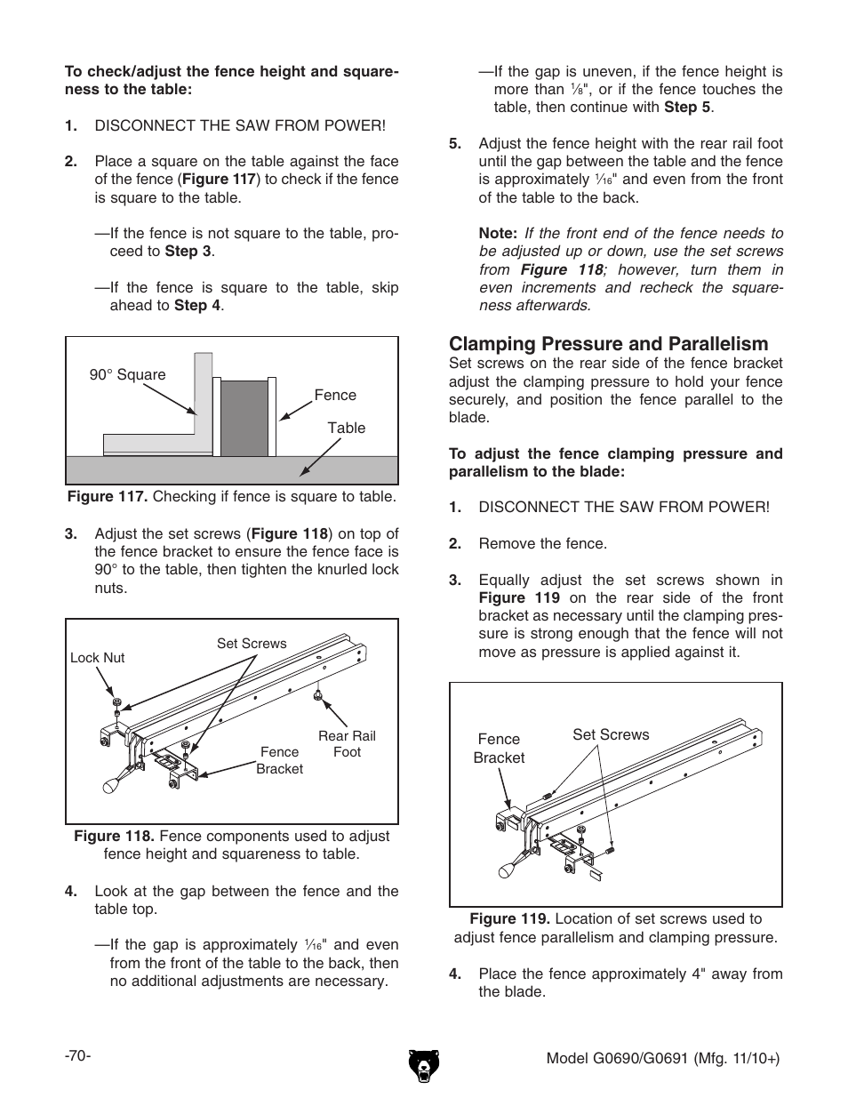 Clamping pressure and parallelism | Grizzly G0690 User Manual | Page 72 / 92