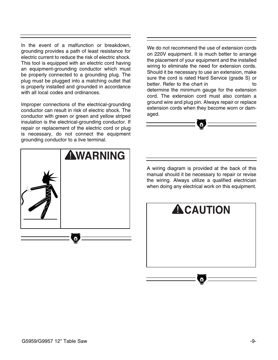 Extension cords, Wiring diagram, Grounding | Grizzly G5959 User Manual | Page 11 / 52