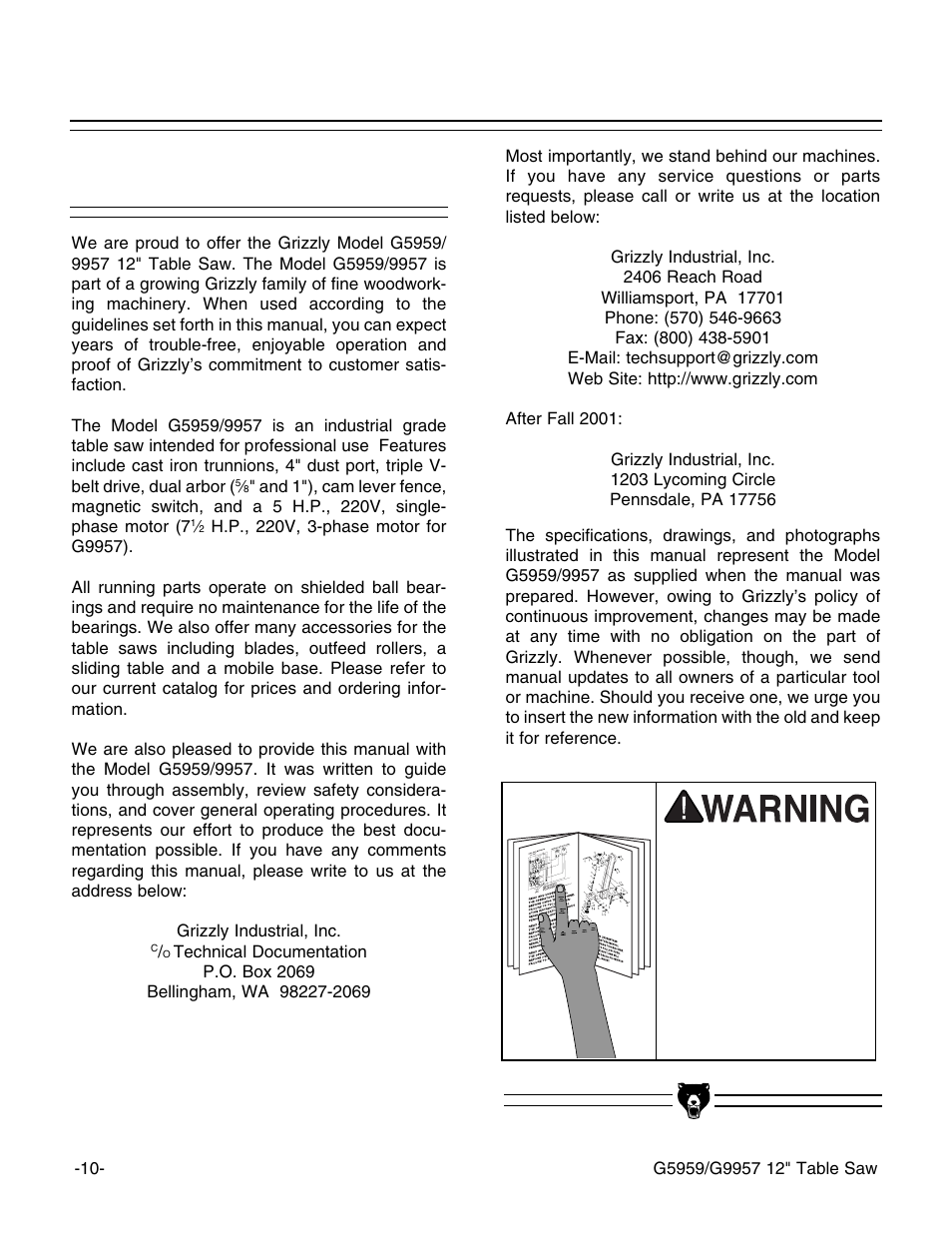 Commentary | Grizzly G5959 User Manual | Page 12 / 52