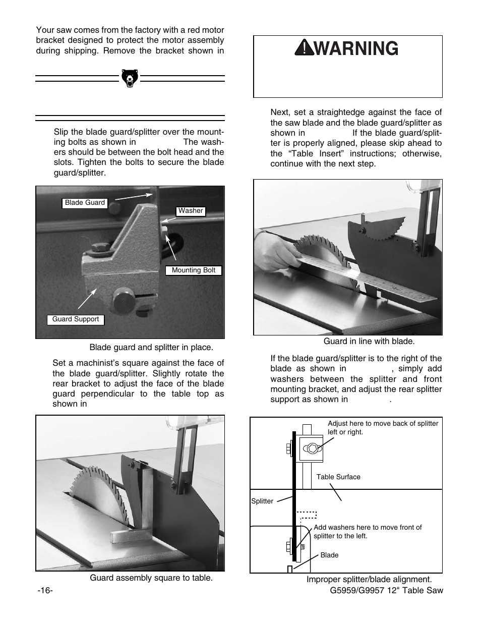 Blade guard/splitter | Grizzly G5959 User Manual | Page 18 / 52