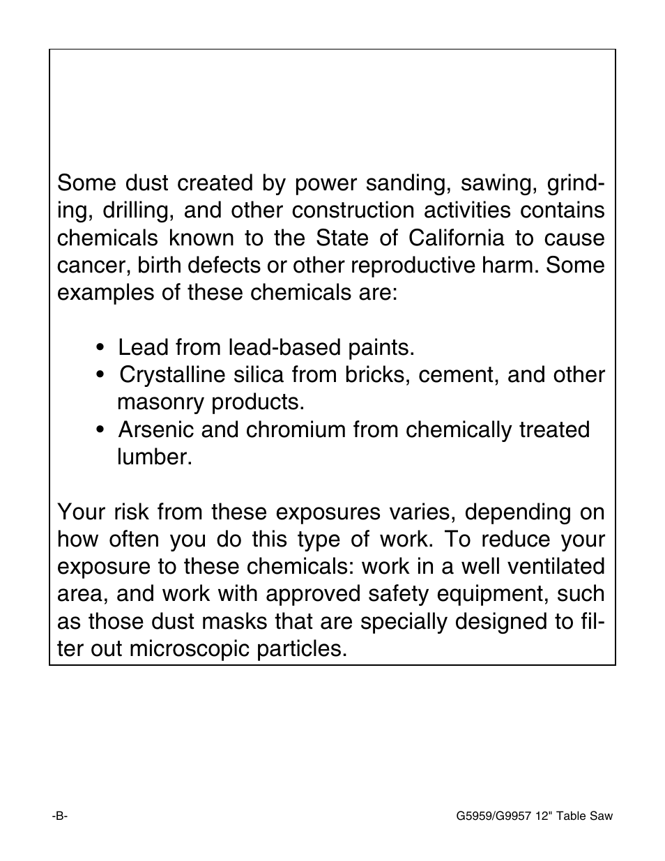 Warning | Grizzly G5959 User Manual | Page 2 / 52