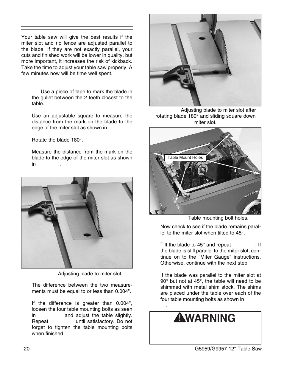 Miter slot to blade | Grizzly G5959 User Manual | Page 22 / 52