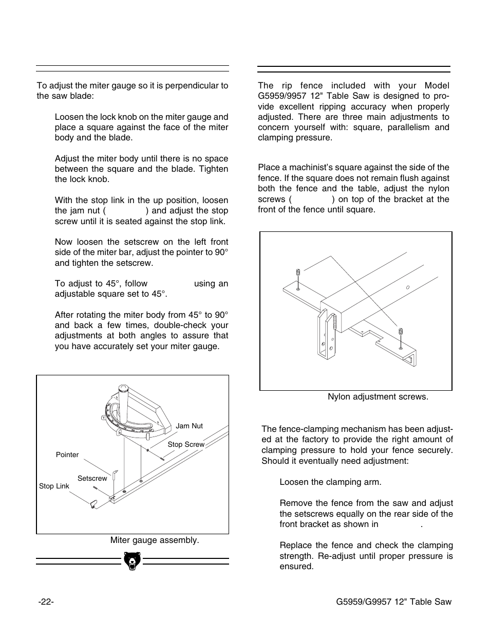 Rip fence, Miter gauge | Grizzly G5959 User Manual | Page 24 / 52