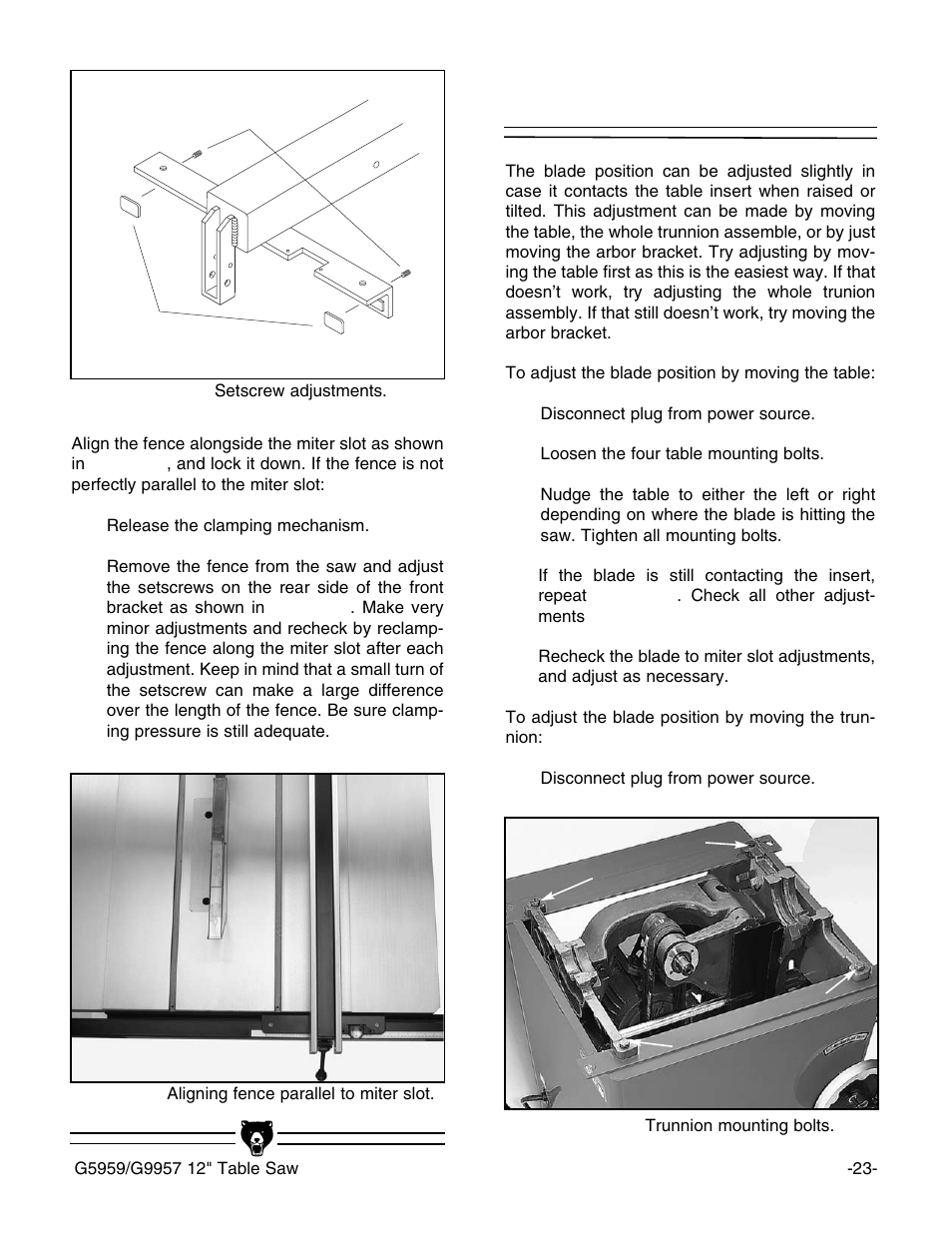 Blade alignment | Grizzly G5959 User Manual | Page 25 / 52