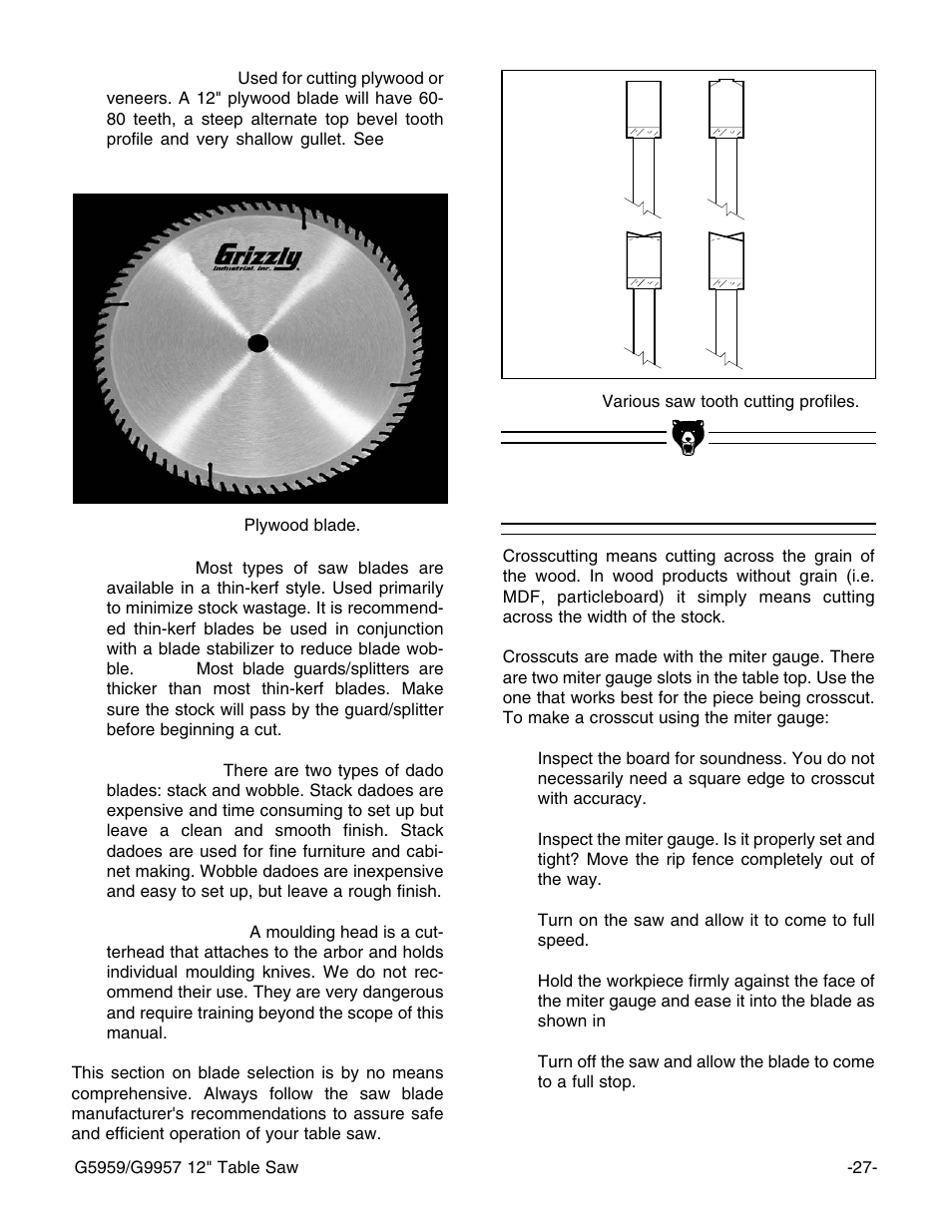 Crosscutting | Grizzly G5959 User Manual | Page 29 / 52