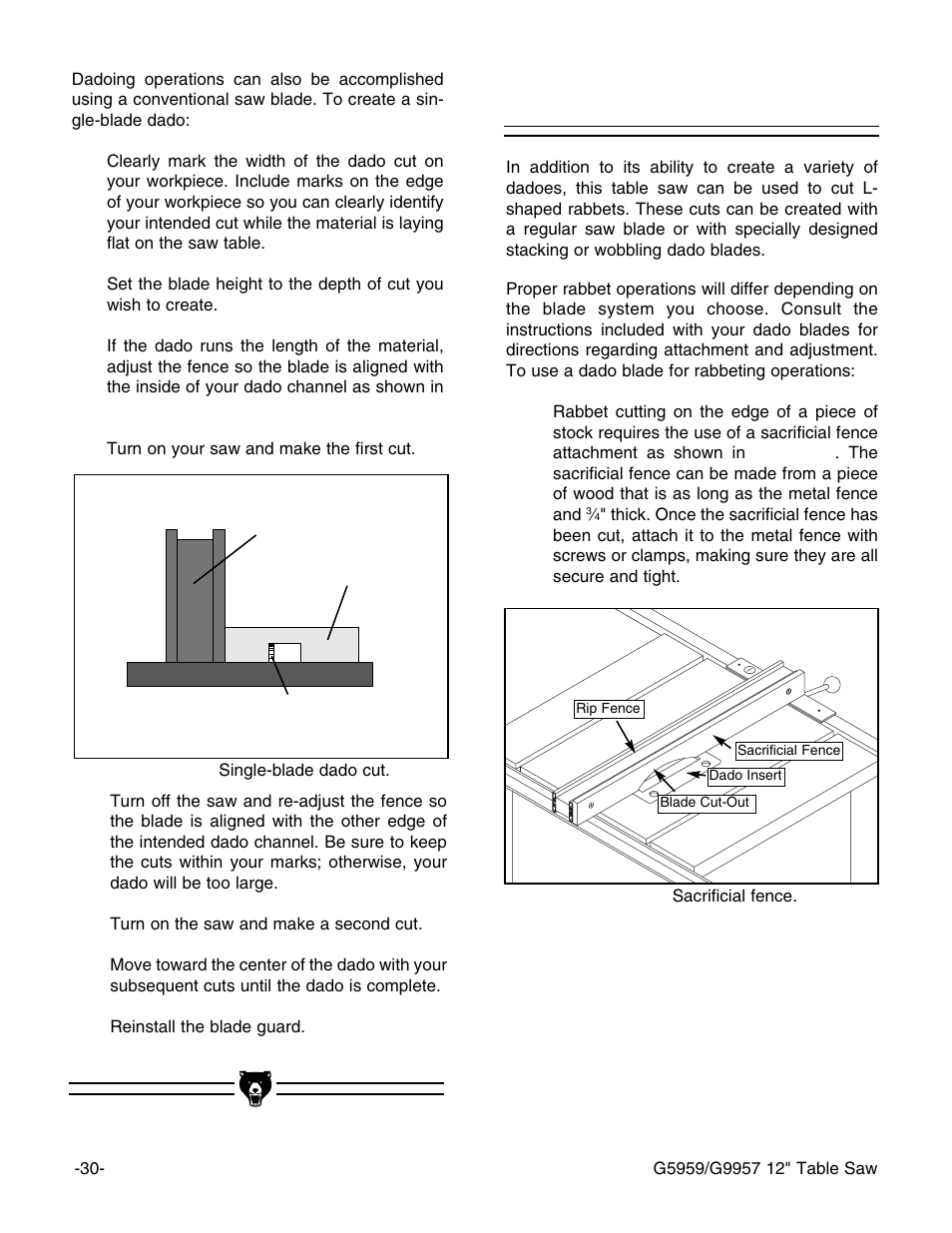 Rabbet operations | Grizzly G5959 User Manual | Page 32 / 52
