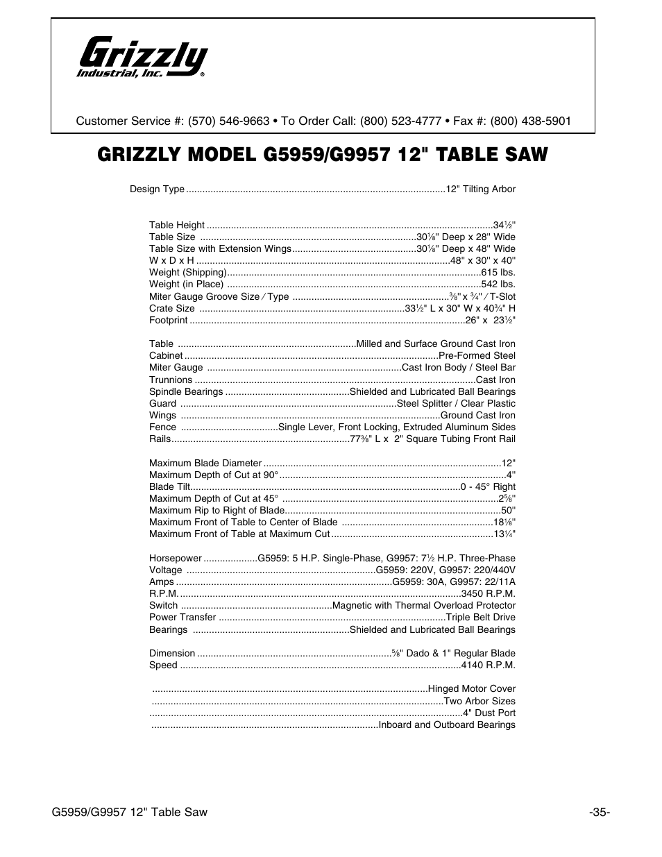 Machine data sheet | Grizzly G5959 User Manual | Page 37 / 52