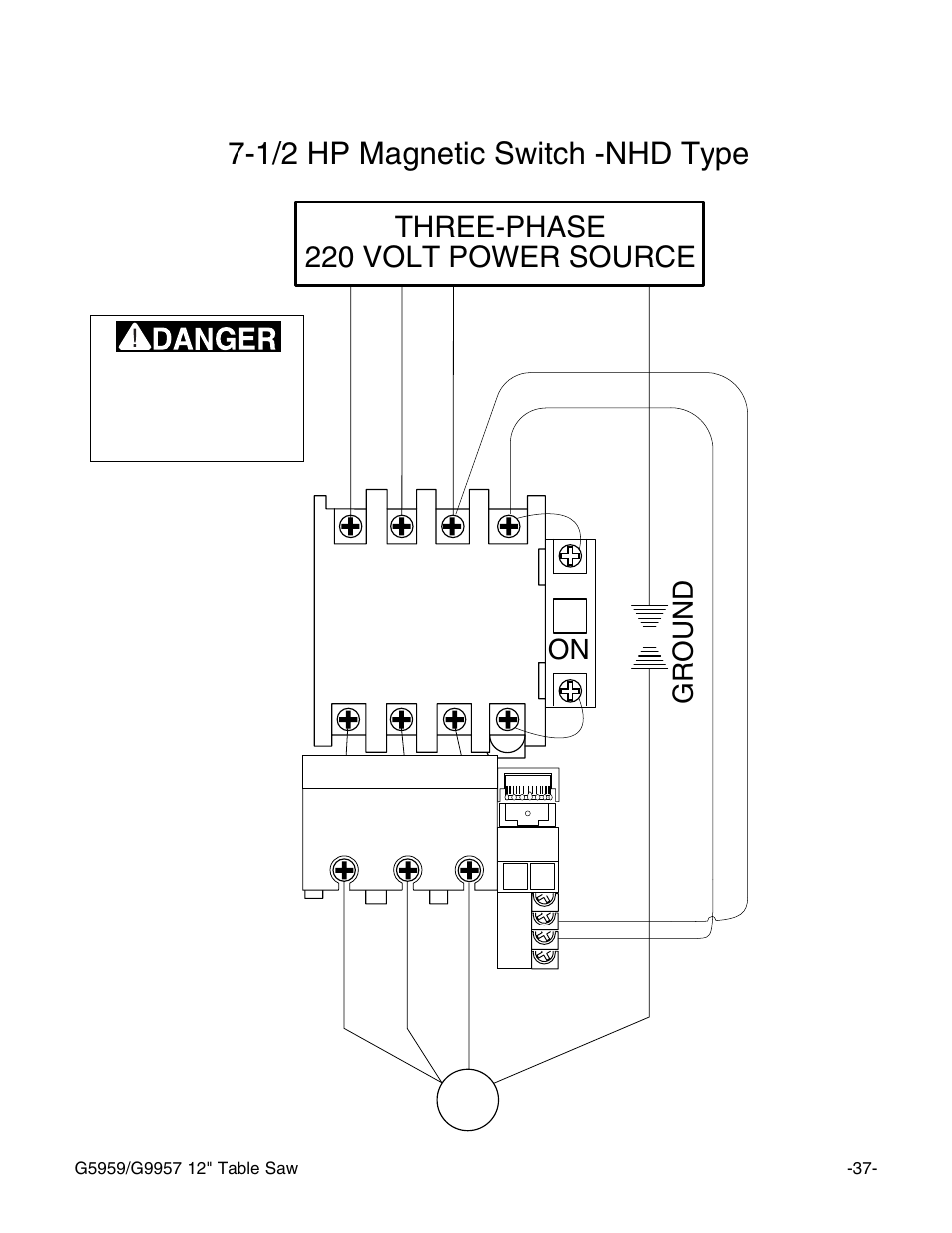1/2 hp magnetic switch -nhd type, Three-phase 220 volt power source, Ground | Grizzly G5959 User Manual | Page 39 / 52