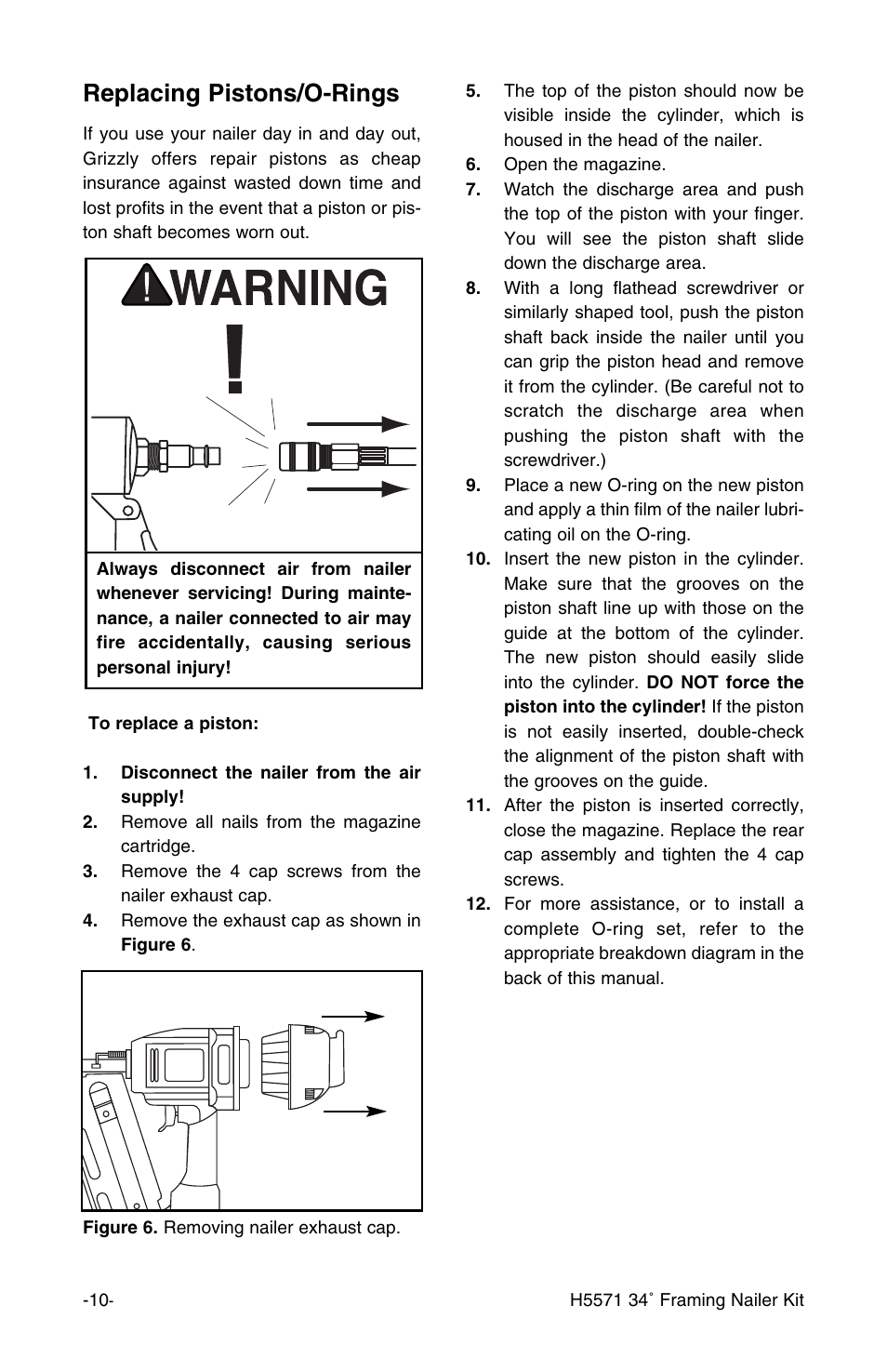 Replacing pistons/o-rings | Grizzly H5571 User Manual | Page 11 / 17