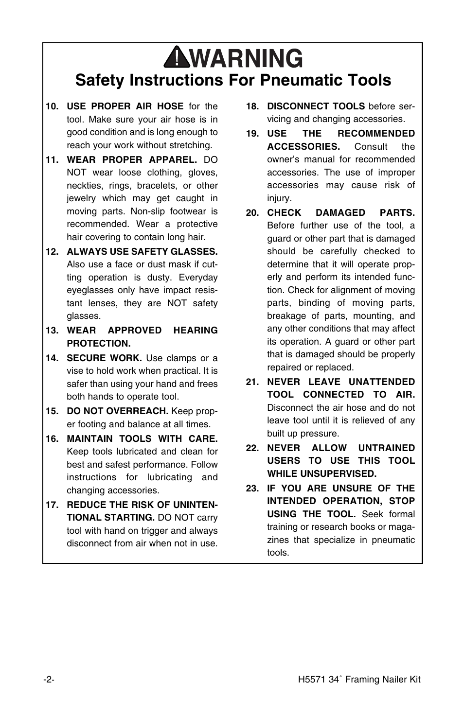 Safety instructions for pneumatic tools | Grizzly H5571 User Manual | Page 3 / 17