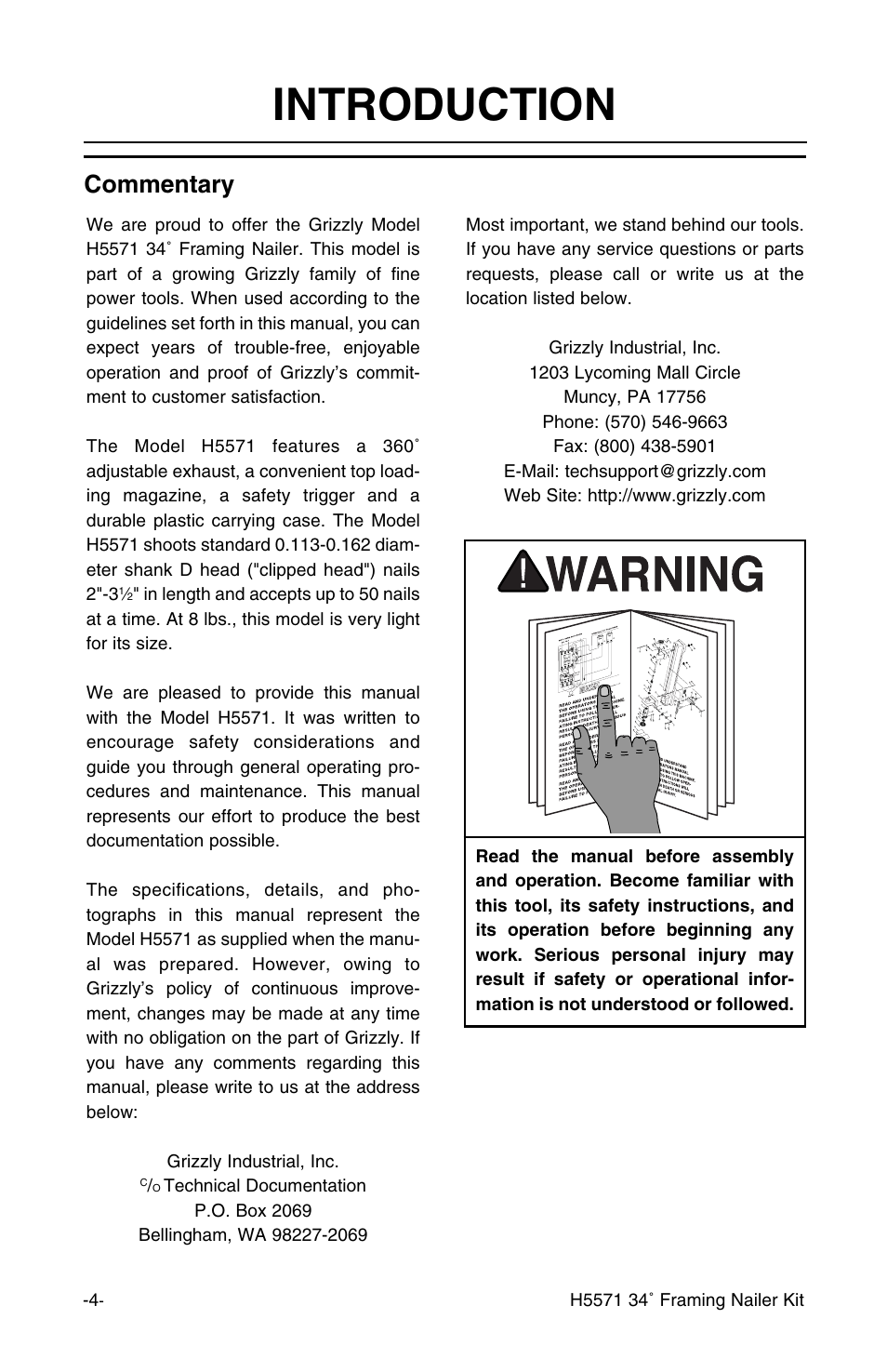 Introduction, Commentary | Grizzly H5571 User Manual | Page 5 / 17