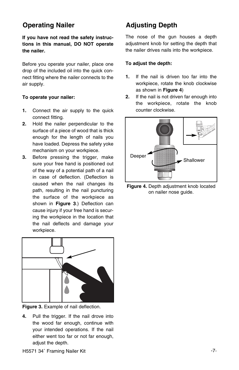 Operating nailer adjusting depth | Grizzly H5571 User Manual | Page 8 / 17