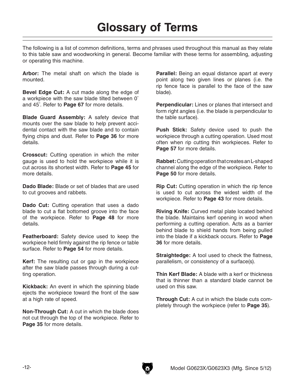 Glossary of terms | Grizzly G0623X3 User Manual | Page 14 / 96