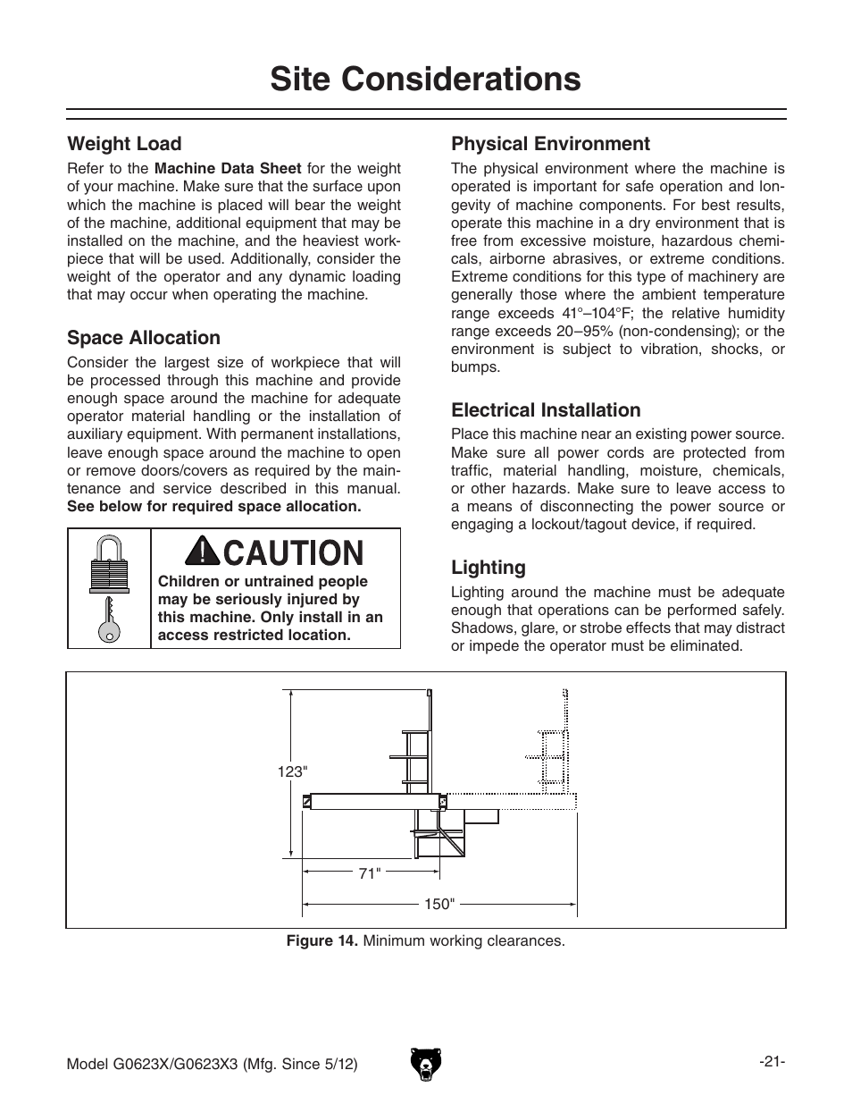 Site considerations | Grizzly G0623X3 User Manual | Page 23 / 96