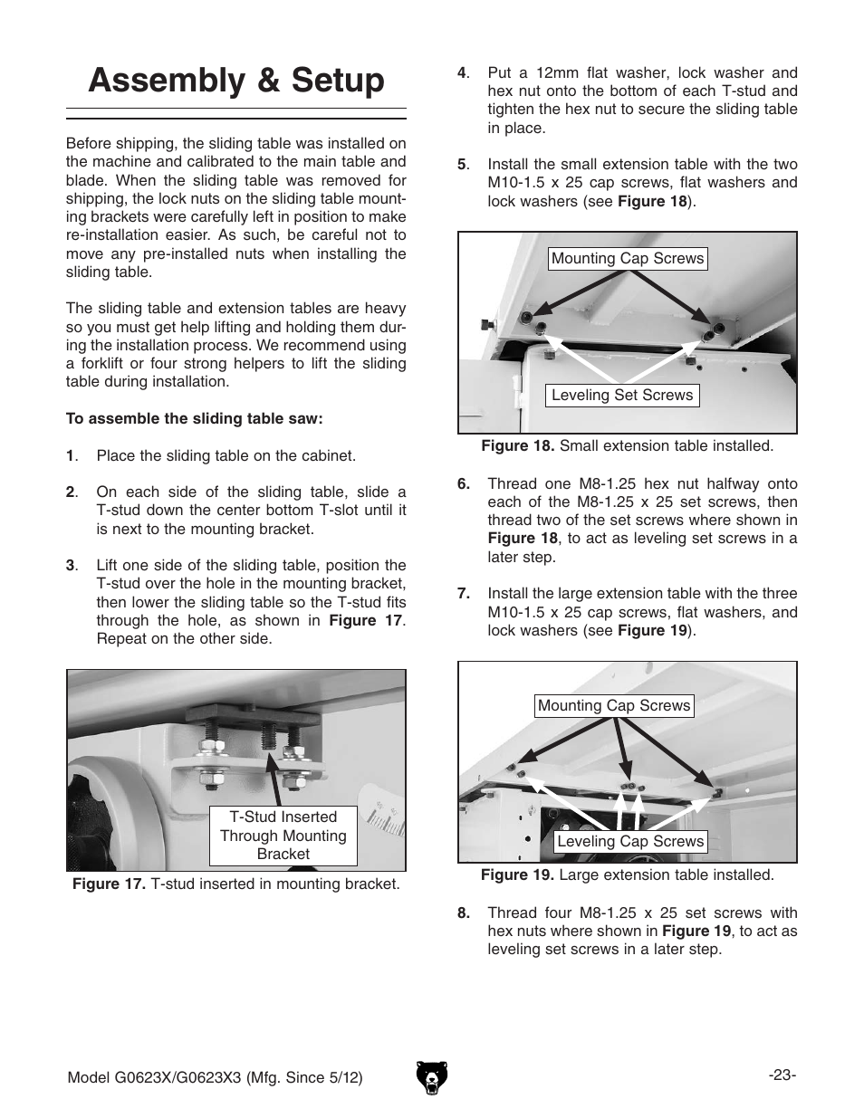 Assembly & setup | Grizzly G0623X3 User Manual | Page 25 / 96