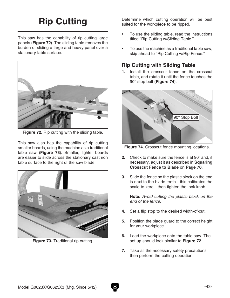 Rip cutting | Grizzly G0623X3 User Manual | Page 45 / 96