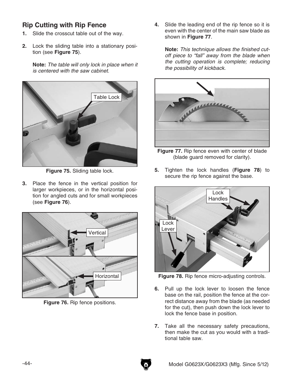 Rip cutting with rip fence | Grizzly G0623X3 User Manual | Page 46 / 96