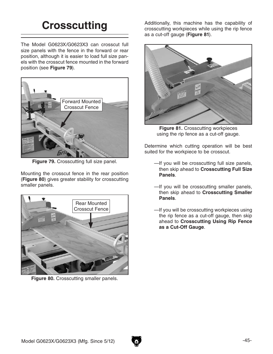Crosscutting | Grizzly G0623X3 User Manual | Page 47 / 96