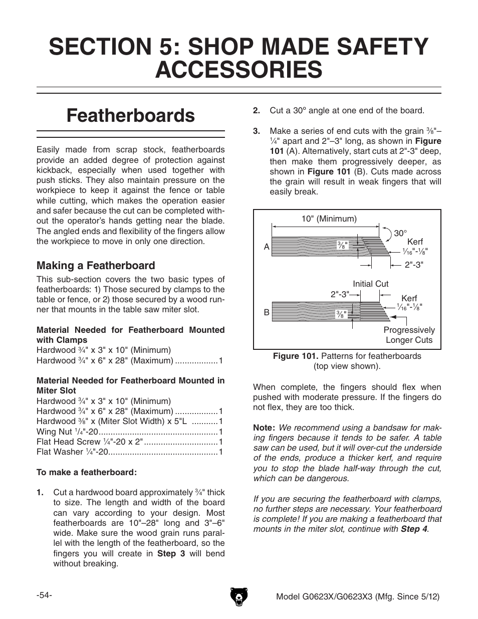 Featherboards, Making a featherboard | Grizzly G0623X3 User Manual | Page 56 / 96