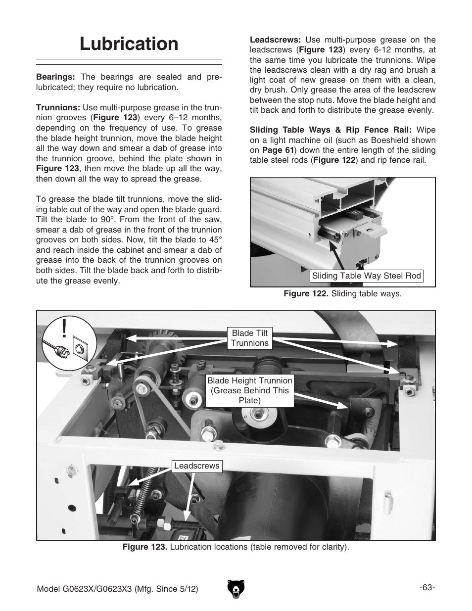 Lubrication | Grizzly G0623X3 User Manual | Page 65 / 96