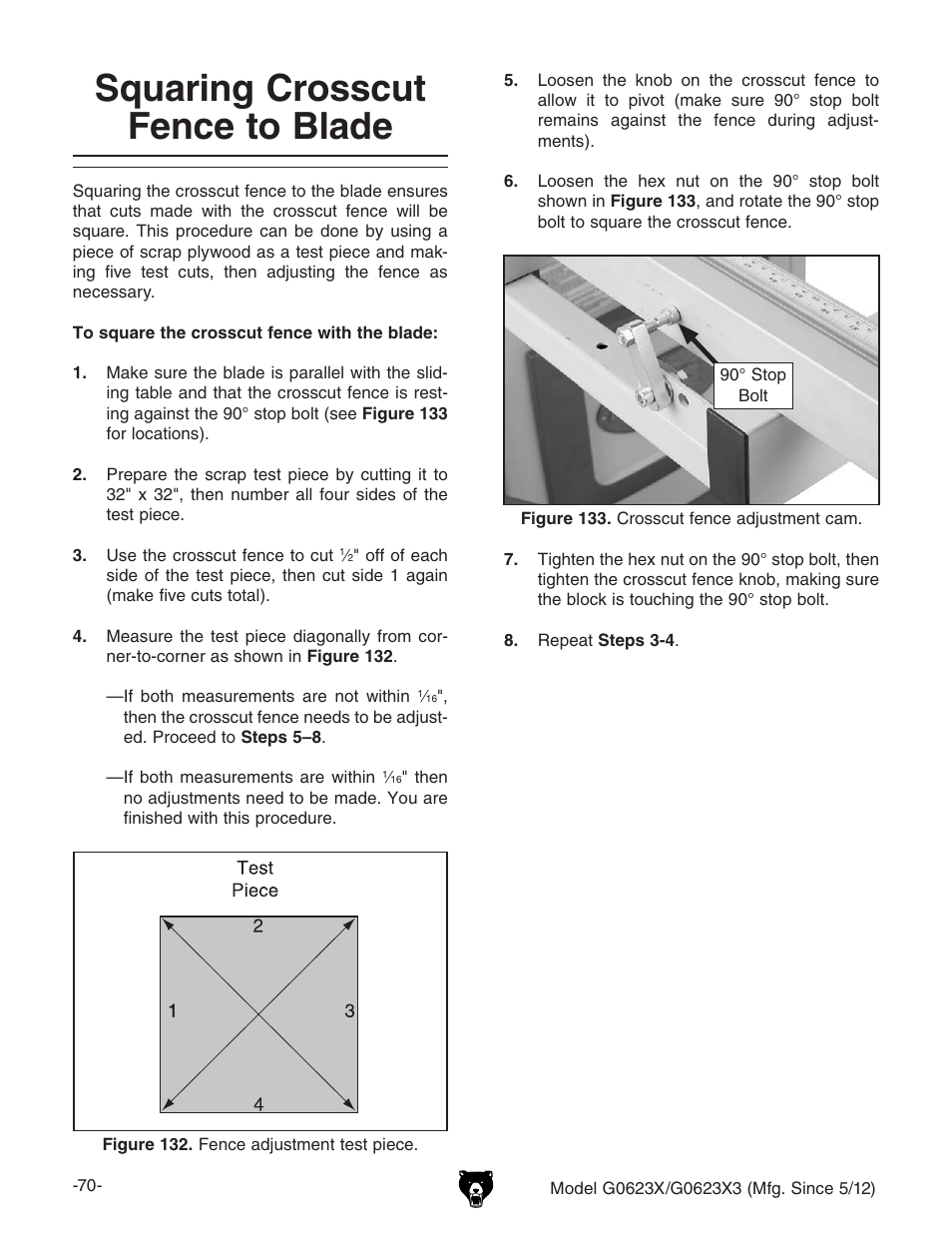 Squaring crosscut fence to blade | Grizzly G0623X3 User Manual | Page 72 / 96