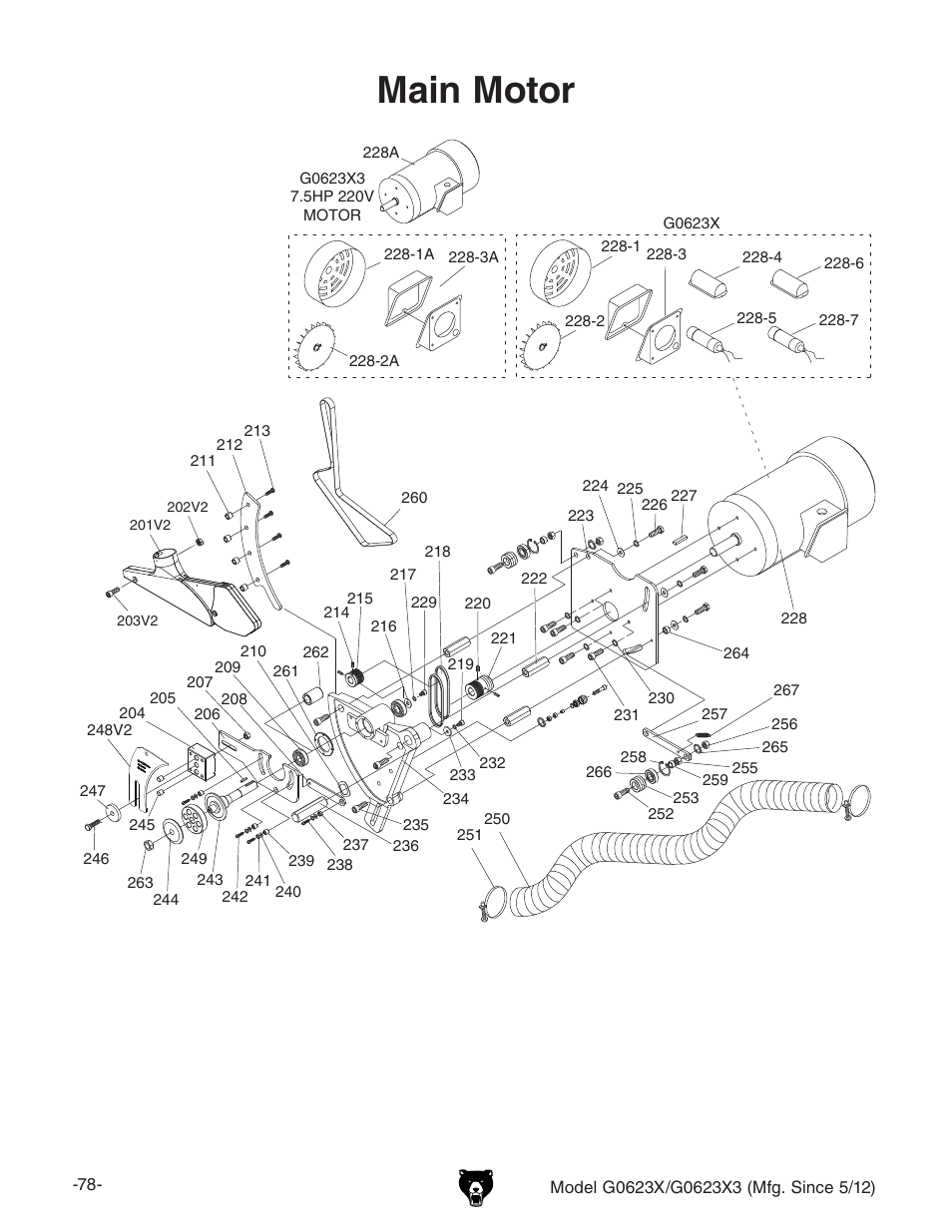 Main motor | Grizzly G0623X3 User Manual | Page 80 / 96